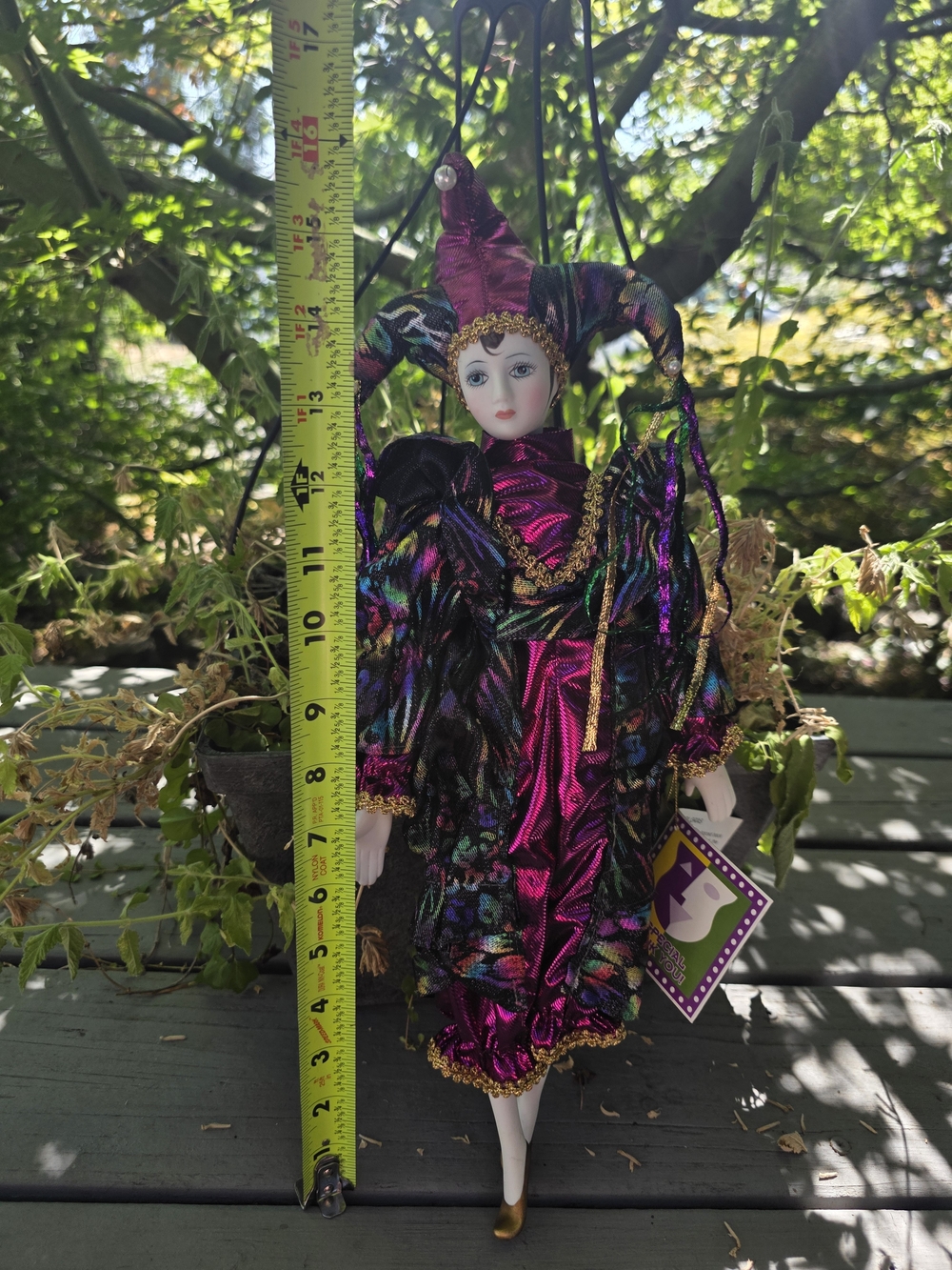 Mardi Gras Jester Doll ~ Iridescent Fuchsia and Multi-Color - Picture 13 of 13